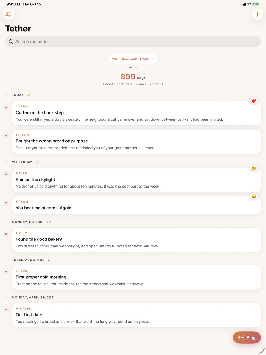 Tether on iPad: the whole timeline at a glance.